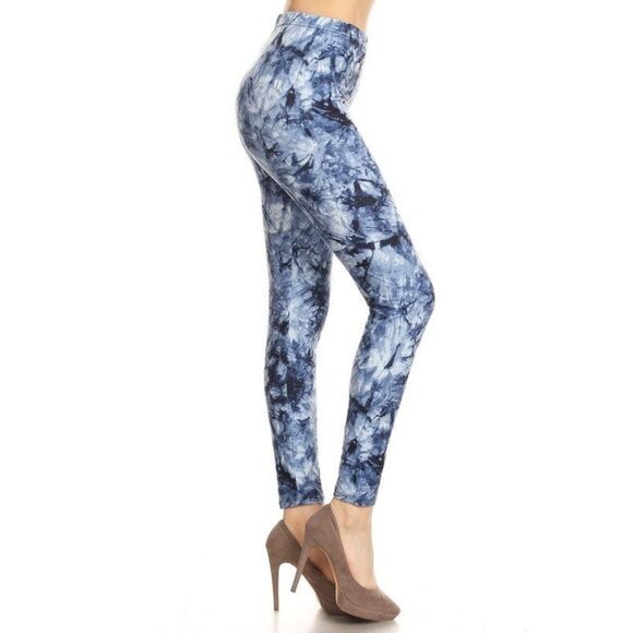Reg‎ One Size Blue & White High Waist Tie Dye Leggings Womens - Picture 4 of 9